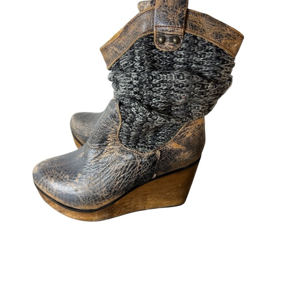 Bed Stu Bruges Distressed Knit Wedge Leather Bootie 6.5 - Picture 4 of 12
